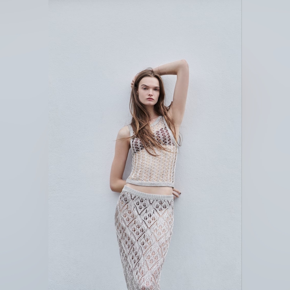 NWT MESH METALLIC THREAD SKIRT By Zara